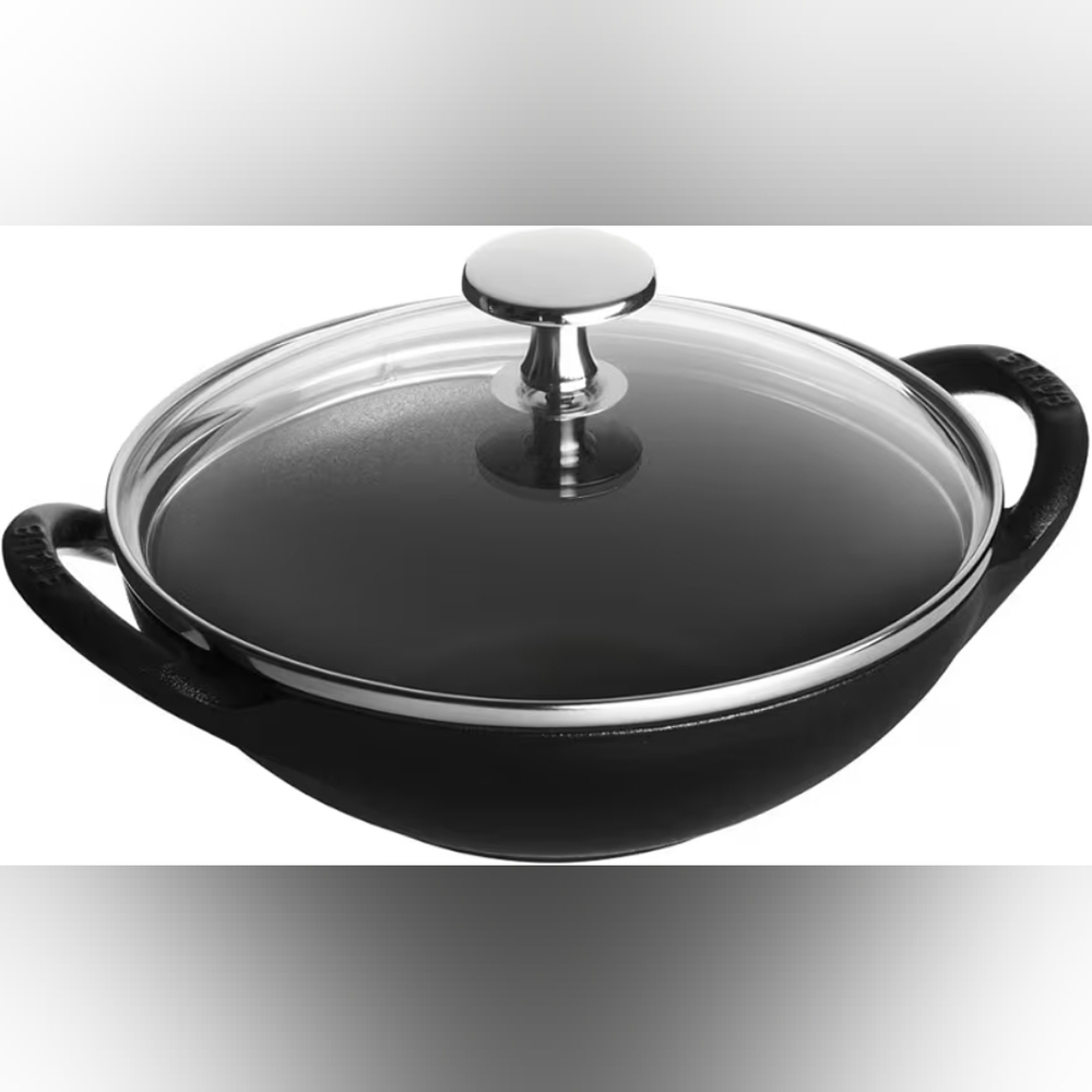 Staub Black Cast Iron Baby Wok with Glass Lid